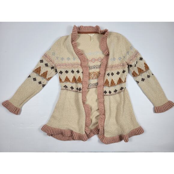 Matilda Jane Just Imagine Jacie Fair Isle‎ Cream Blush Ruffle Cardigan Medium - Picture 1 of 16